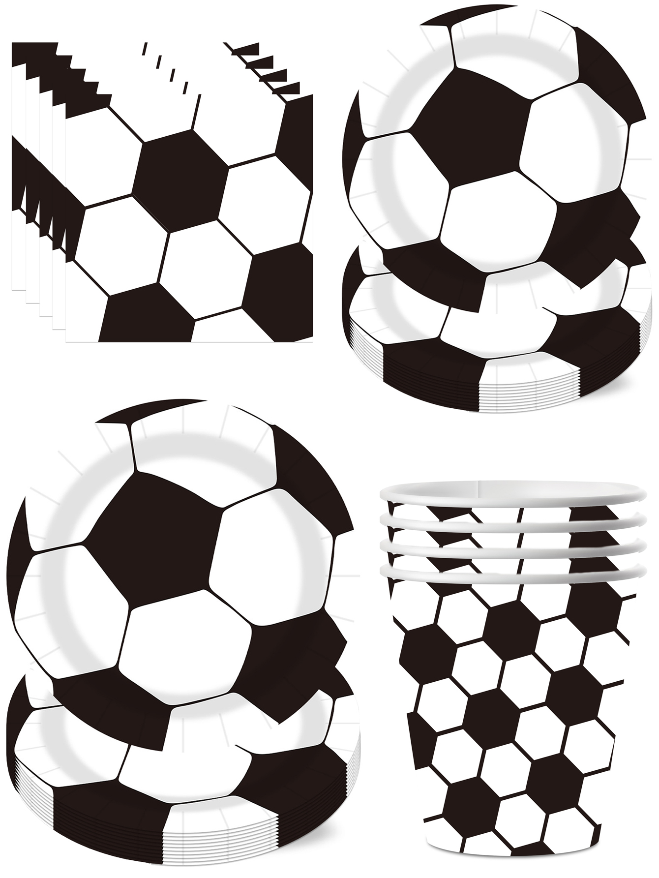 Outdoor Camping Dining Set - Feest met voetbalthema, bord, tissuebeker, vakantieviering,